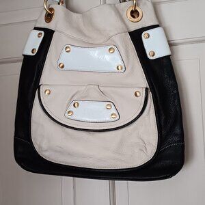 B. Makowsky Navy Blue and White leather hobo bag